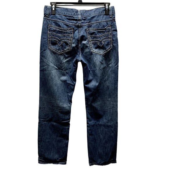 Helix Jeans Mens 32x32 Actual 34x32 Straight Whisker Front Medium Wash Y2K Denim - Picture 2 of 8